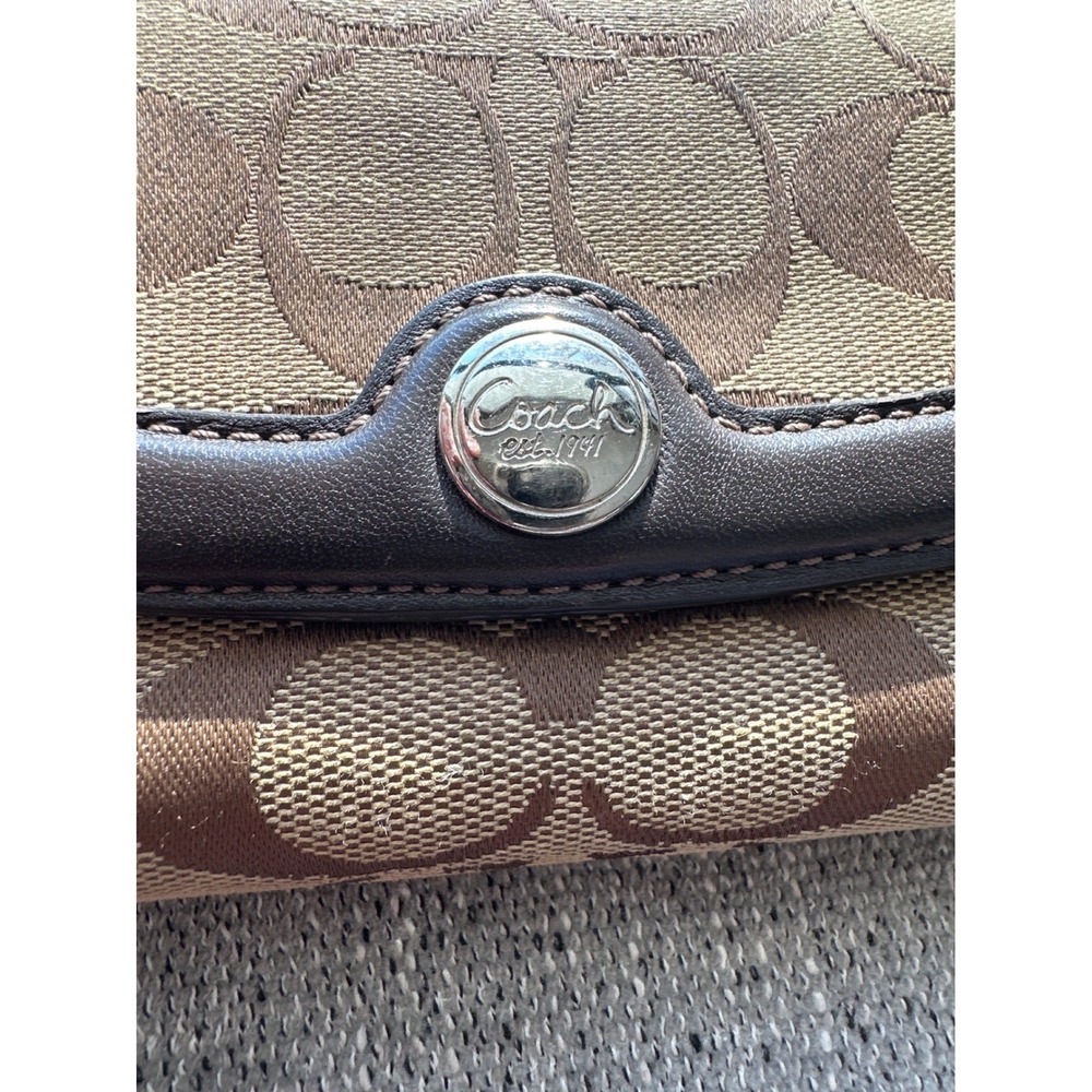 Coach Signature C Monogram Brown Leather Trim Wallet Clutch trifold Y2K vintage‎ - Picture 4 of 6